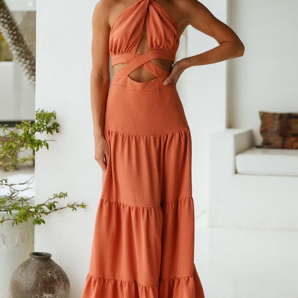 Fortunate One Morning Dew Elegant Orange Halter Maxi Dress - NWT - Size 2
